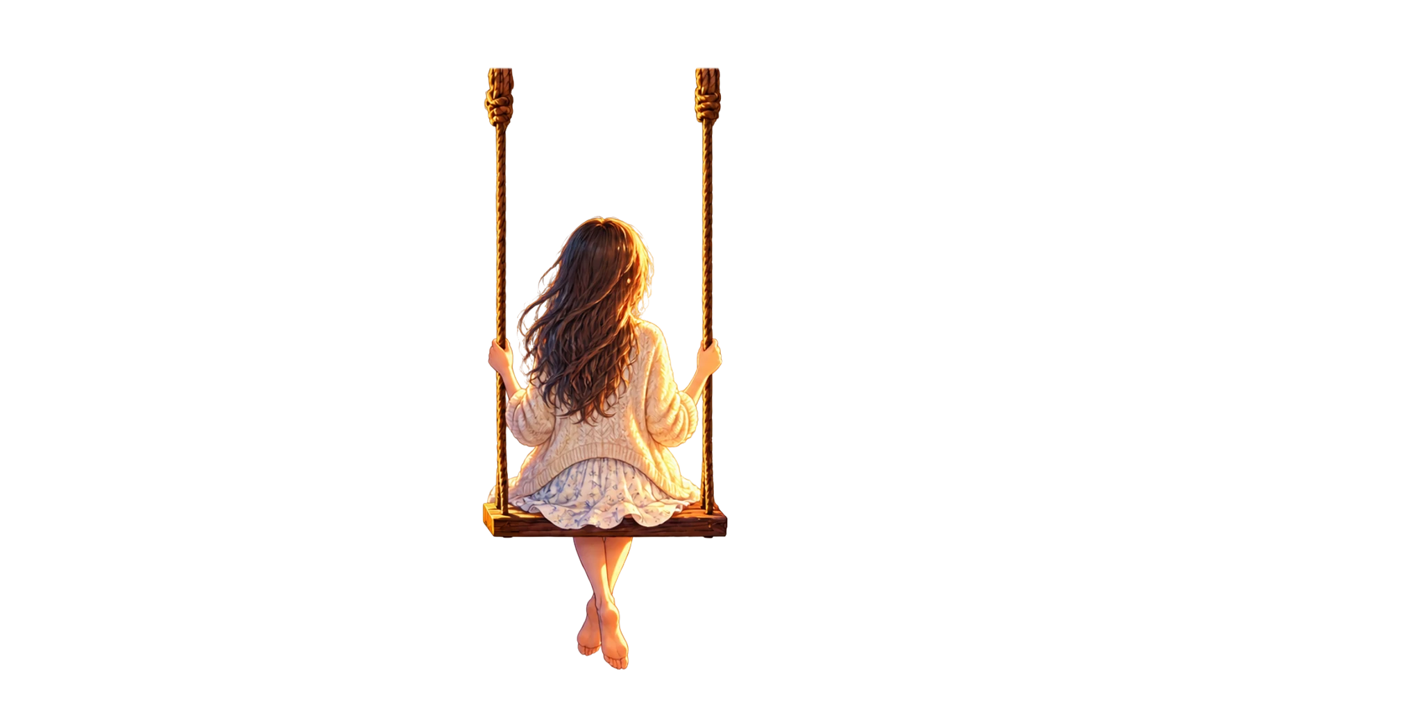 A woman sitting on the swing, watching the sunrise.